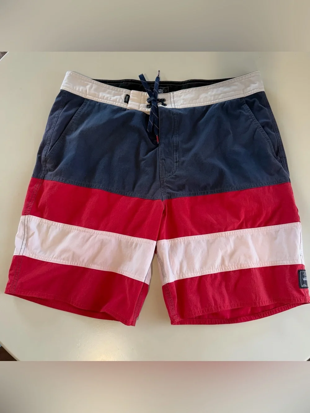 Vans Men's Navy, Red & White Colorblock Board Shorts- Size 34